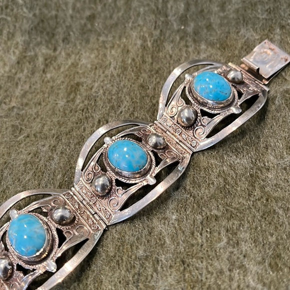 Vintage Hubbell Glass Mexico Alpaca Bracelet - Picture 3 of 16